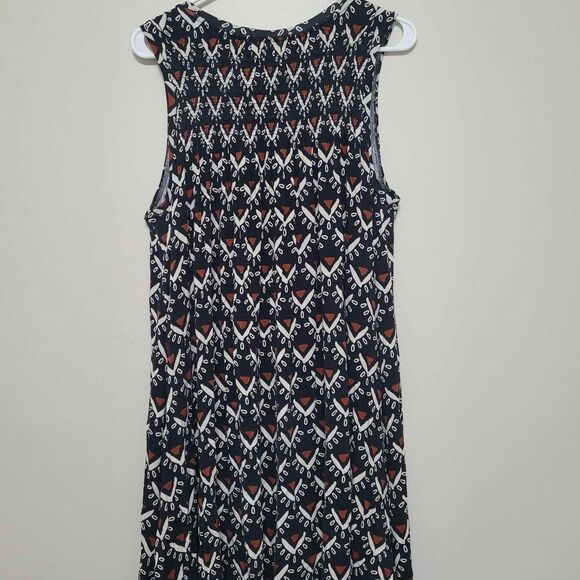Loft Navy Brown Geometric Pattern Shift Dress Size Medium - Picture 4 of 4